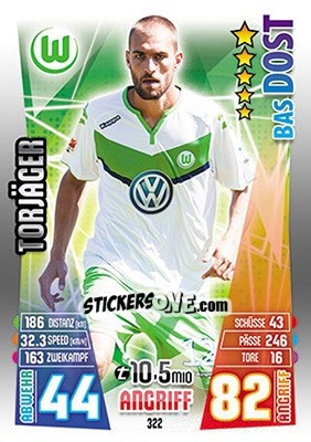 Figurina Bas Dost - German Fussball Bundesliga 2015-2016. Match Attax - Topps