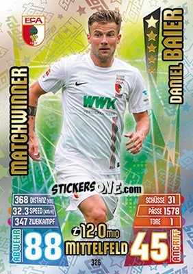 Cromo Daniel Baier - German Fussball Bundesliga 2015-2016. Match Attax - Topps