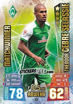 Sticker Theodor Gebre Selassie - German Fussball Bundesliga 2015-2016. Match Attax - Topps