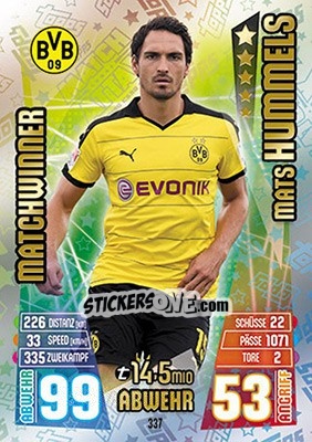 Figurina Mats Hummels - German Fussball Bundesliga 2015-2016. Match Attax - Topps