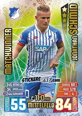 Sticker Jonathan Schmid - German Fussball Bundesliga 2015-2016. Match Attax - Topps