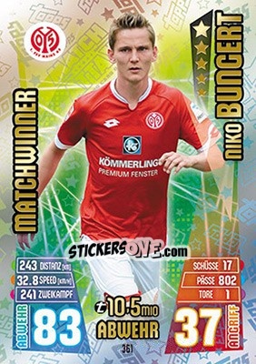 Sticker Niko Bungert - German Fussball Bundesliga 2015-2016. Match Attax - Topps