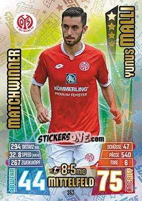 Sticker Yunus Malli - German Fussball Bundesliga 2015-2016. Match Attax - Topps