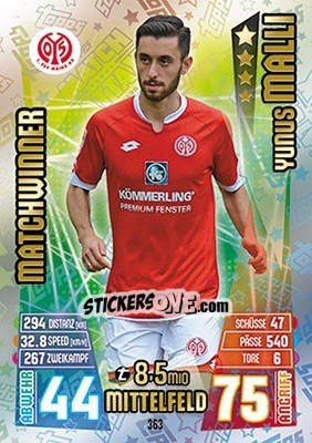 Figurina Yunus Malli - German Fussball Bundesliga 2015-2016. Match Attax - Topps