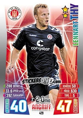 Sticker Lennart Thy - German Fussball Bundesliga 2015-2016. Match Attax - Topps