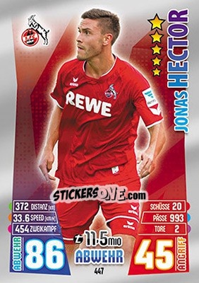 Sticker Jonas Hector - German Fussball Bundesliga 2015-2016. Match Attax - Topps