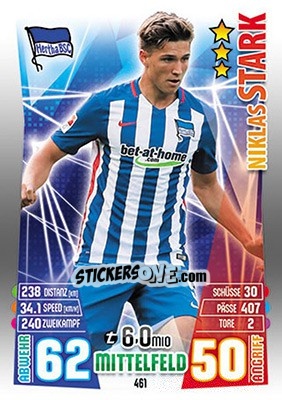 Sticker Niklas Stark - German Fussball Bundesliga 2015-2016. Match Attax - Topps