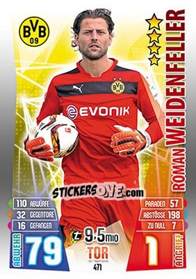 Figurina Roman Weidenfeller - German Fussball Bundesliga 2015-2016. Match Attax - Topps