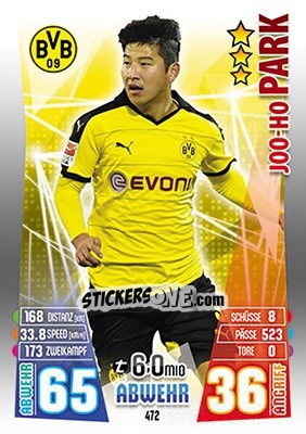 Sticker Joo-Ho Park - German Fussball Bundesliga 2015-2016. Match Attax - Topps