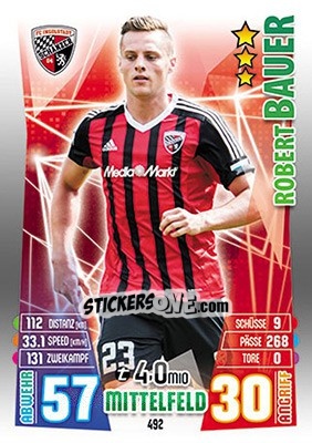 Sticker Robert Bauer - German Fussball Bundesliga 2015-2016. Match Attax - Topps