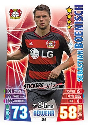 Cromo Sebastian Boenisch - German Fussball Bundesliga 2015-2016. Match Attax - Topps