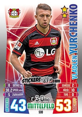 Sticker Vladlen Yurchenko - German Fussball Bundesliga 2015-2016. Match Attax - Topps