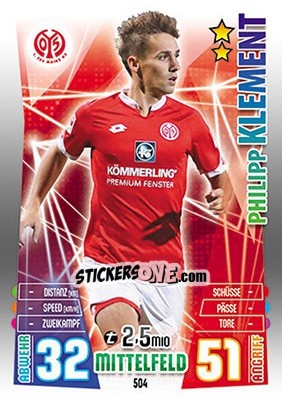 Cromo Philipp Klement - German Fussball Bundesliga 2015-2016. Match Attax - Topps