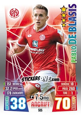 Sticker Pablo De Blasis - German Fussball Bundesliga 2015-2016. Match Attax - Topps