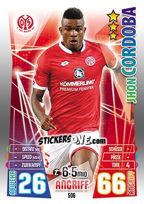 Cromo Jhon Cordoba - German Fussball Bundesliga 2015-2016. Match Attax - Topps