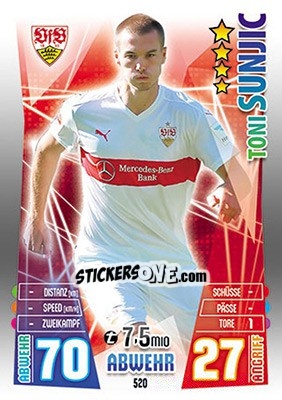 Sticker Toni Sunjic - German Fussball Bundesliga 2015-2016. Match Attax - Topps