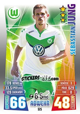 Cromo Sebastian Jung - German Fussball Bundesliga 2015-2016. Match Attax - Topps