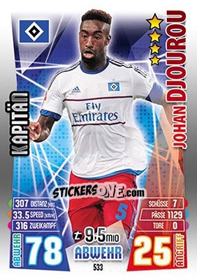 Sticker Johan Djourou - German Fussball Bundesliga 2015-2016. Match Attax - Topps