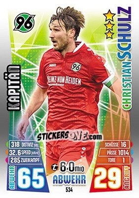 Sticker Christian Schulz - German Fussball Bundesliga 2015-2016. Match Attax - Topps