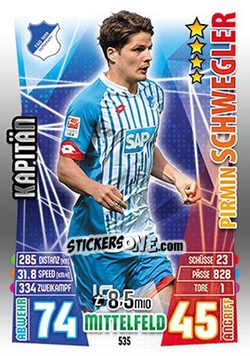 Sticker Pirmin Schwegler - German Fussball Bundesliga 2015-2016. Match Attax - Topps