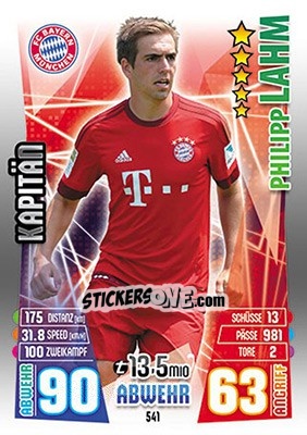 Sticker Philipp Lahm - German Fussball Bundesliga 2015-2016. Match Attax - Topps