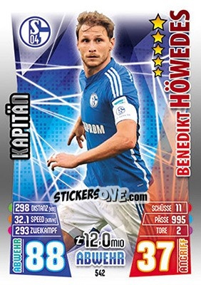 Sticker Benedikt Höwedes - German Fussball Bundesliga 2015-2016. Match Attax - Topps
