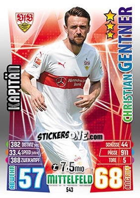 Sticker Christian Gentner - German Fussball Bundesliga 2015-2016. Match Attax - Topps