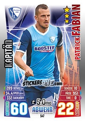 Sticker Patrick Fabian - German Fussball Bundesliga 2015-2016. Match Attax - Topps
