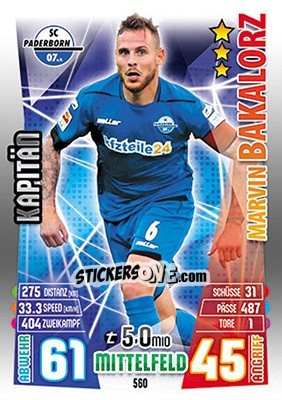 Sticker Marvin Bakalorz - German Fussball Bundesliga 2015-2016. Match Attax - Topps