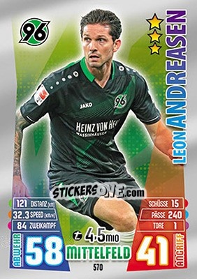 Cromo Leon Andreasen - German Fussball Bundesliga 2015-2016. Match Attax - Topps