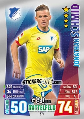 Sticker Jonathan Schmid - German Fussball Bundesliga 2015-2016. Match Attax - Topps