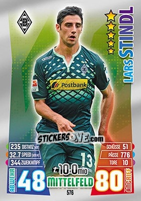 Cromo Lars Stindl - German Fussball Bundesliga 2015-2016. Match Attax - Topps