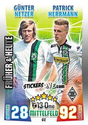 Figurina Günter Netzer / Patrick Herrmann - German Fussball Bundesliga 2015-2016. Match Attax - Topps