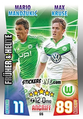 Cromo Mario Mandzukic / Max Kruse - German Fussball Bundesliga 2015-2016. Match Attax - Topps