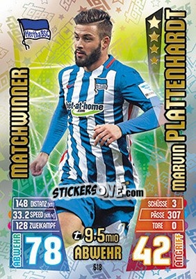 Sticker Marvin Plattenhardt - German Fussball Bundesliga 2015-2016. Match Attax - Topps