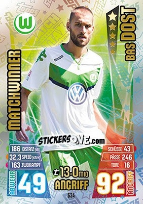 Figurina Bas Dost - German Fussball Bundesliga 2015-2016. Match Attax - Topps