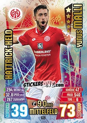 Sticker Yunus Malli - German Fussball Bundesliga 2015-2016. Match Attax - Topps