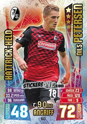 Sticker Nils Petersen - German Fussball Bundesliga 2015-2016. Match Attax - Topps