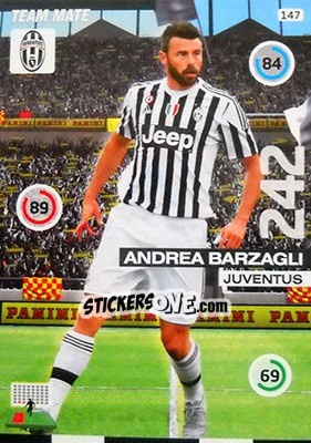 Sticker Andrea Barzagli - Calciatori 2015-2016. Adrenalyn XL n. 147 - Panini