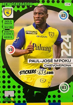 Sticker Paul-Jose M'Poku - Calciatori 2015-2016. Adrenalyn XL n. 274 - Panini