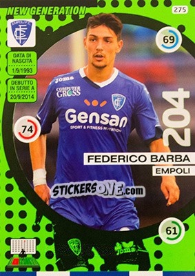 Sticker Federico Barba - Calciatori 2015-2016. Adrenalyn XL n. 275 - Panini