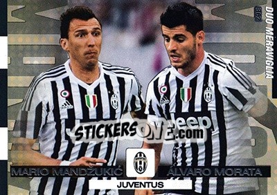 Sticker Álvaro Morata / Mario Mandžukic - Calciatori 2015-2016. Adrenalyn XL n. 362 - Panini