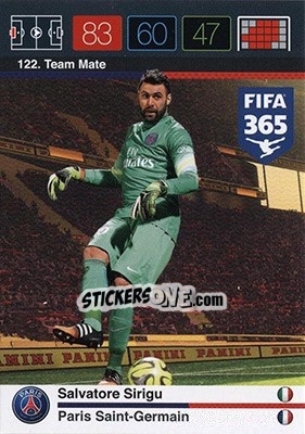 Sticker Salvatore Sirigu - FIFA 365: 2015-2016. Adrenalyn XL - Nordic edition n. 122 - Panini