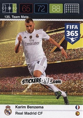 Sticker Karim Benzema - FIFA 365: 2015-2016. Adrenalyn XL - Nordic edition n. 135 - Panini