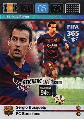 Sticker Sergio Busquets - FIFA 365: 2015-2016. Adrenalyn XL - Nordic edition n. 161 - Panini