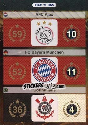 Sticker Afc Ajax, Fc Bayern München, Corinthians - FIFA 365: 2015-2016. Adrenalyn XL - Nordic edition - Panini