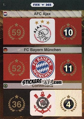 Sticker Afc Ajax, Fc Bayern München, Corinthians - FIFA 365: 2015-2016. Adrenalyn XL - Nordic edition n. 1 - Panini