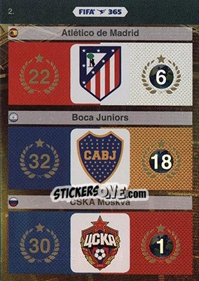 Sticker Atlético De Madrid, Boca Juniors, Cska Moskva - FIFA 365: 2015-2016. Adrenalyn XL - Nordic edition n. 2 - Panini