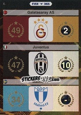 Sticker Galatasaray AS, Juventus, Malmö FF - FIFA 365: 2015-2016. Adrenalyn XL - Nordic edition n. 4 - Panini
