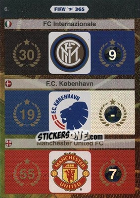 Sticker FC Internazionale, FC København, Manchester United FC - FIFA 365: 2015-2016. Adrenalyn XL - Nordic edition n. 6 - Panini